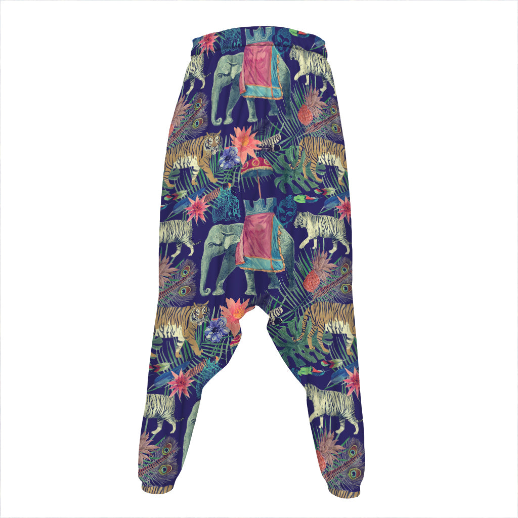 Asian Elephant And Tiger Print Hammer Pants