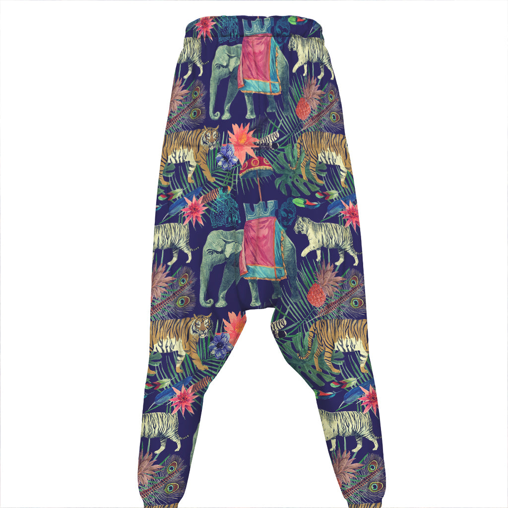 Asian Elephant And Tiger Print Hammer Pants