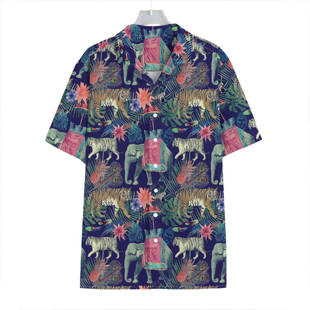 Asian Elephant And Tiger Print Hawaiian Shirt