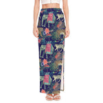 Asian Elephant And Tiger Print High Slit Maxi Skirt