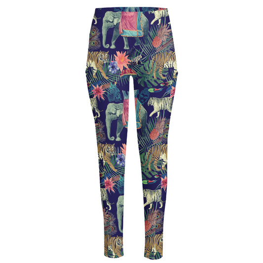 Asian Elephant And Tiger Print High-Waisted Pocket Leggings