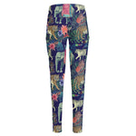 Asian Elephant And Tiger Print High-Waisted Pocket Leggings