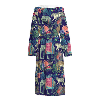 Asian Elephant And Tiger Print Hooded Bathrobe
