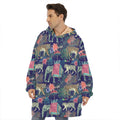 Asian Elephant And Tiger Print Hoodie Blanket