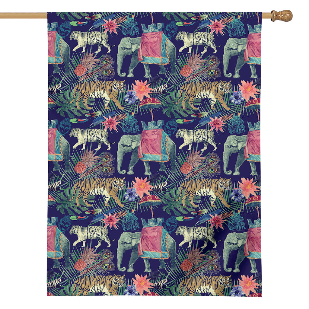 Asian Elephant And Tiger Print House Flag