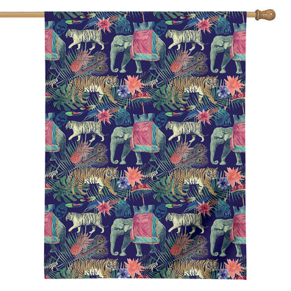 Asian Elephant And Tiger Print House Flag