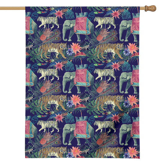 Asian Elephant And Tiger Print House Flag