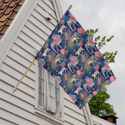 Asian Elephant And Tiger Print House Flag