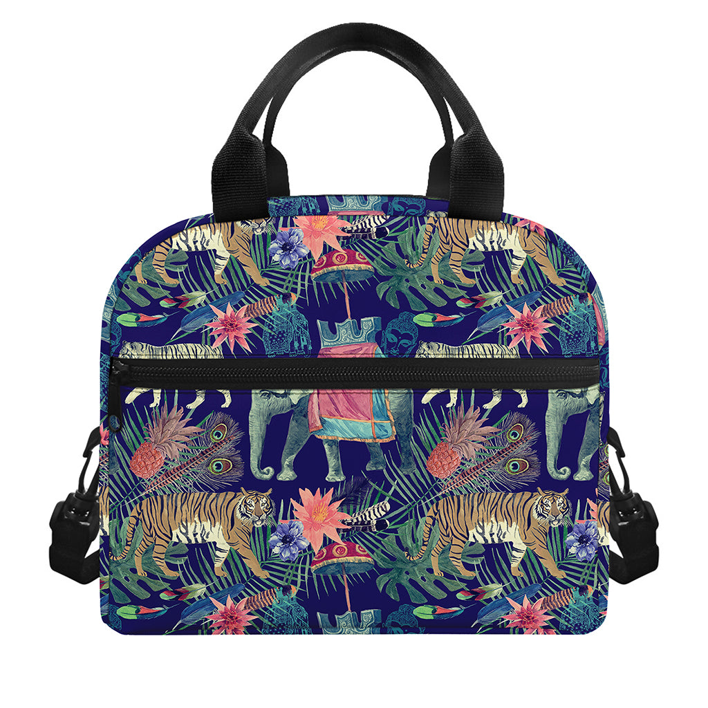 Asian Elephant And Tiger Print Insulated Lunch Bag