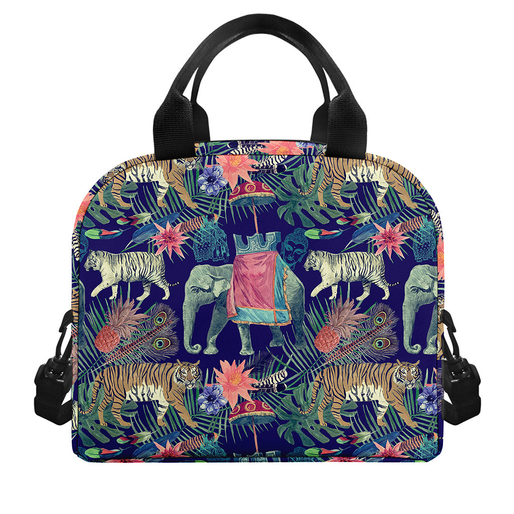 Asian Elephant And Tiger Print Insulated Lunch Bag