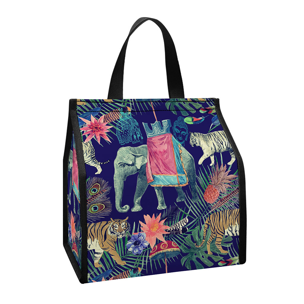Asian Elephant And Tiger Print Insulated Lunch Tote