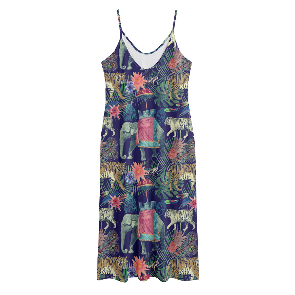 Asian Elephant And Tiger Print Jersey Midi Cami Dress