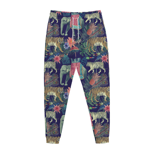 Asian Elephant And Tiger Print Jogger Pants