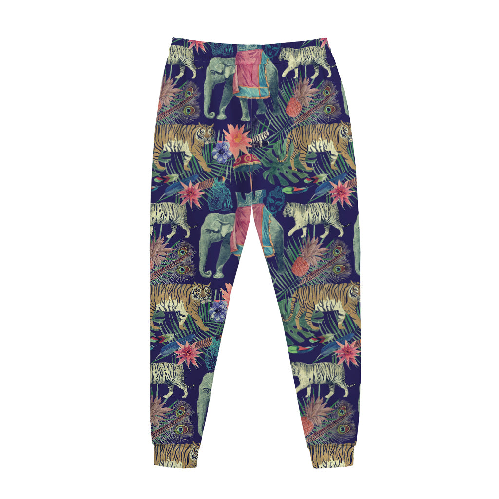 Asian Elephant And Tiger Print Jogger Pants