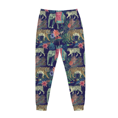 Asian Elephant And Tiger Print Jogger Pants