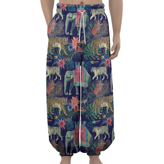 Asian Elephant And Tiger Print Lantern Pants
