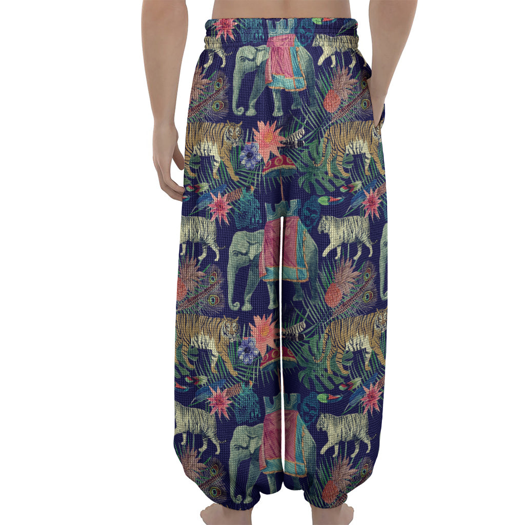 Asian Elephant And Tiger Print Lantern Pants
