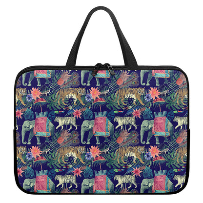 Asian Elephant And Tiger Print Laptop Sleeve With Handle