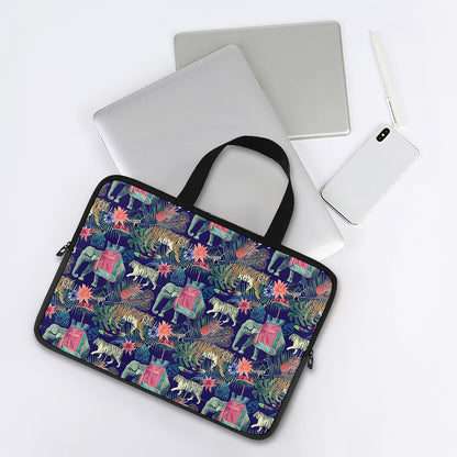 Asian Elephant And Tiger Print Laptop Sleeve With Handle