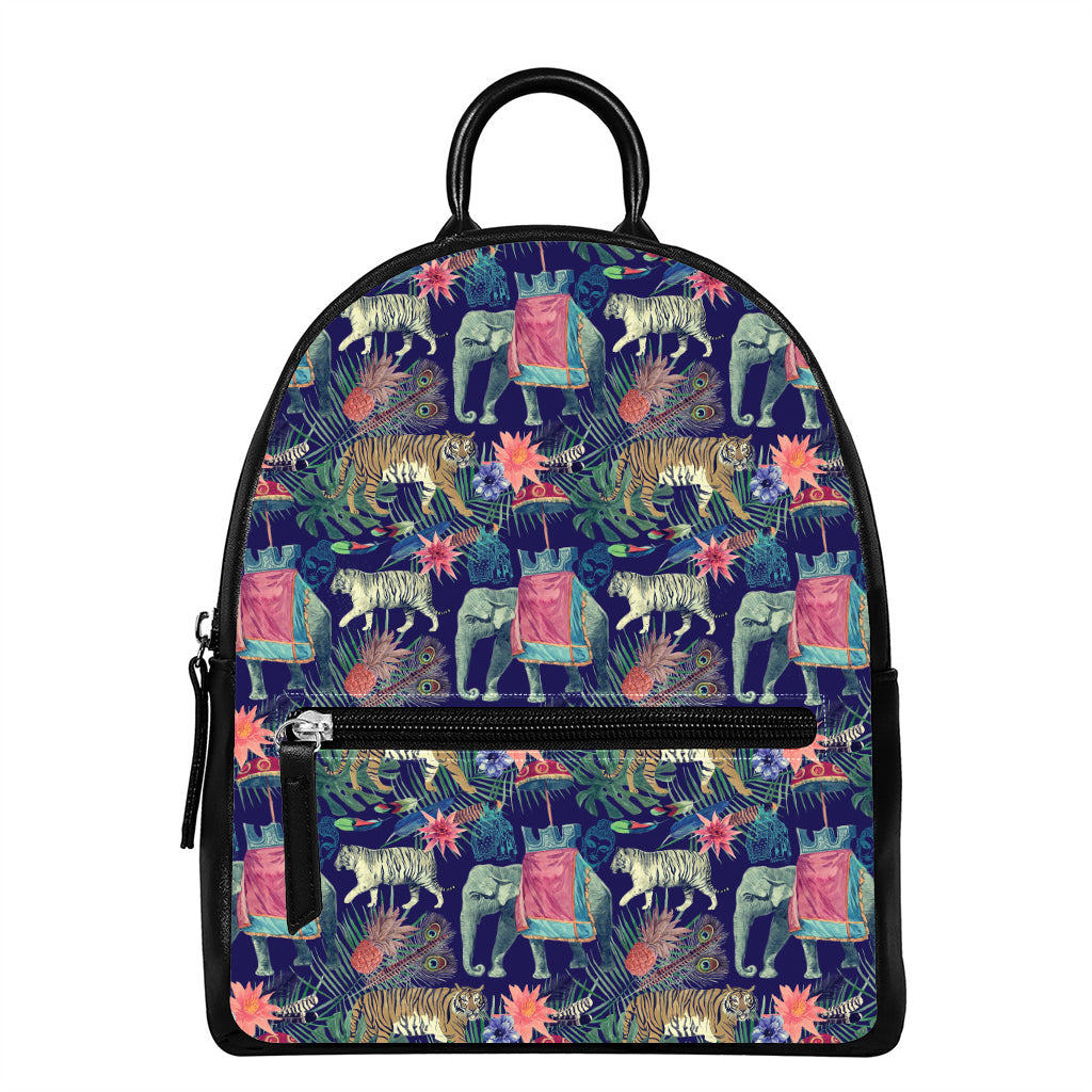 Asian Elephant And Tiger Print Leather Backpack