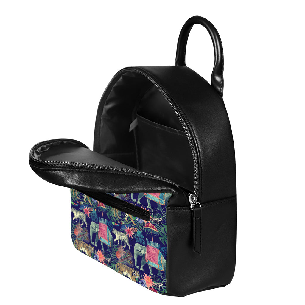 Asian Elephant And Tiger Print Leather Backpack