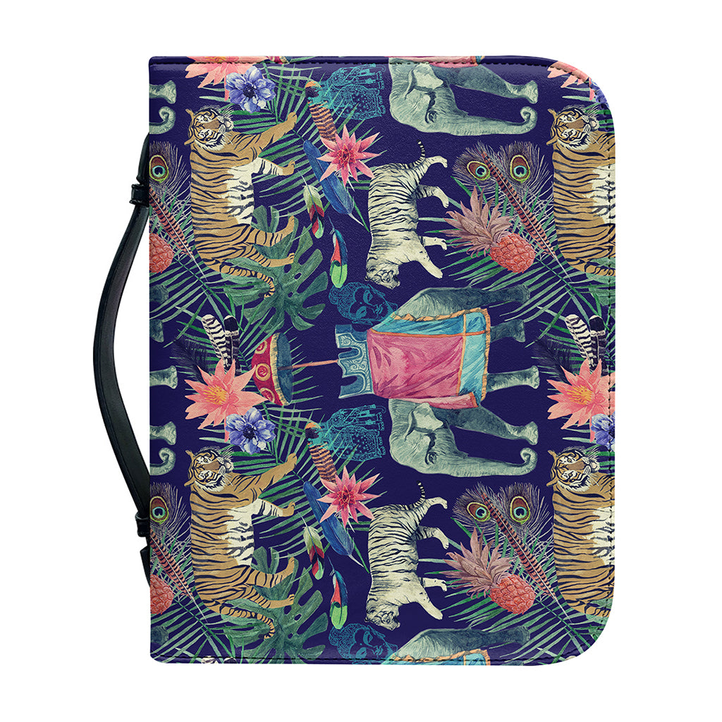 Asian Elephant And Tiger Print Leather Bible Cover