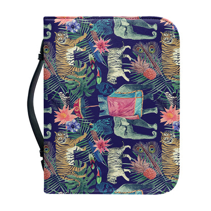 Asian Elephant And Tiger Print Leather Bible Cover