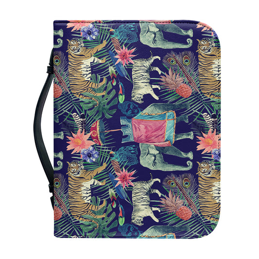 Asian Elephant And Tiger Print Leather Bible Cover