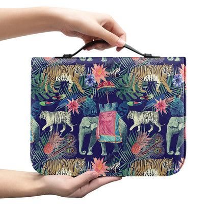 Asian Elephant And Tiger Print Leather Bible Cover