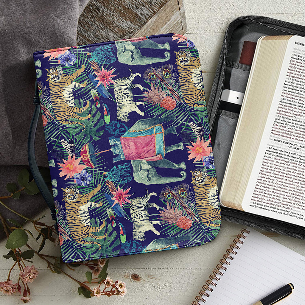 Asian Elephant And Tiger Print Leather Bible Cover
