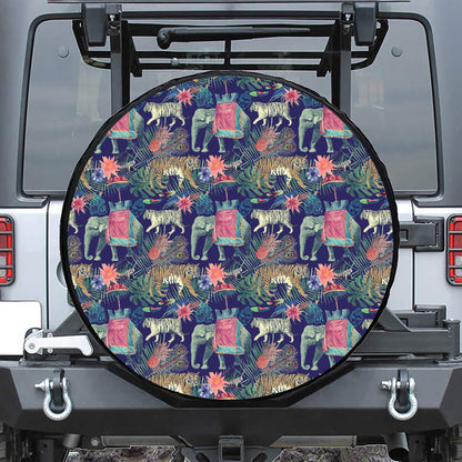 Asian Elephant And Tiger Print Leather Spare Tire Cover