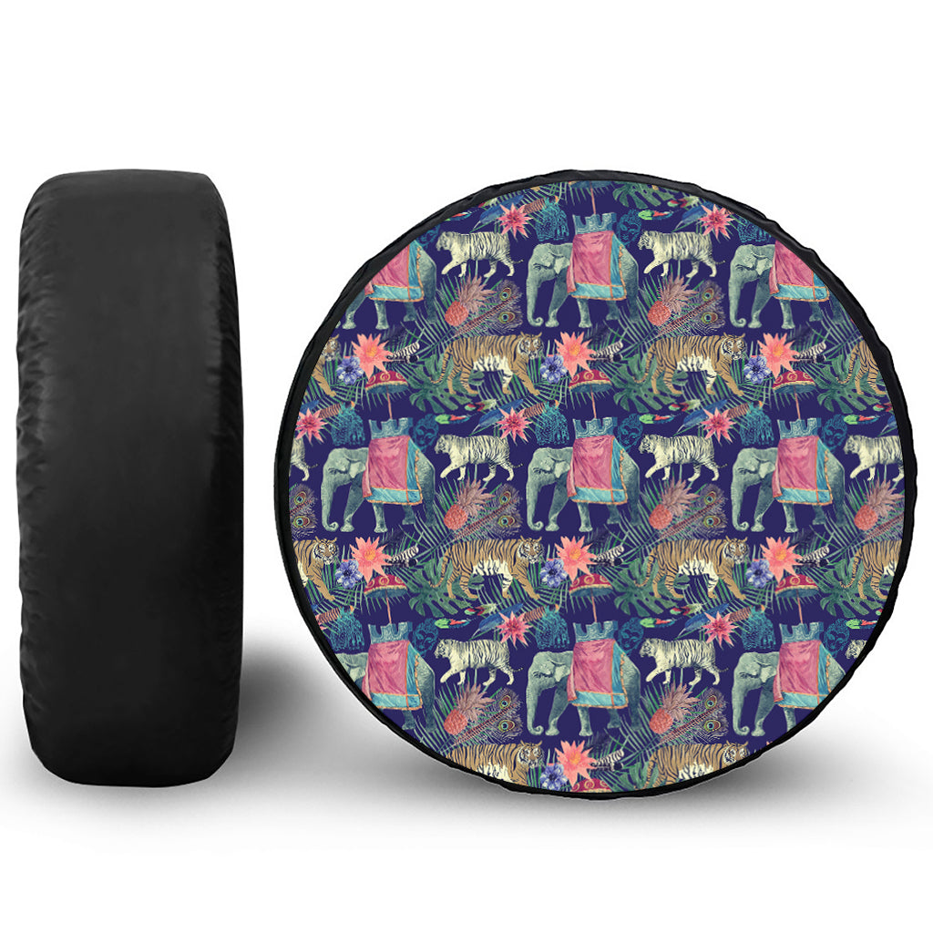 Asian Elephant And Tiger Print Leather Spare Tire Cover