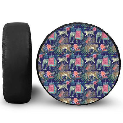 Asian Elephant And Tiger Print Leather Spare Tire Cover