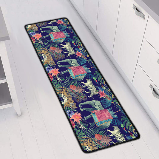 Asian Elephant And Tiger Print Long Kitchen Mat