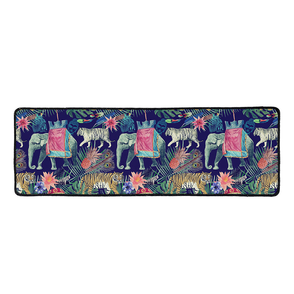 Asian Elephant And Tiger Print Long Kitchen Mat