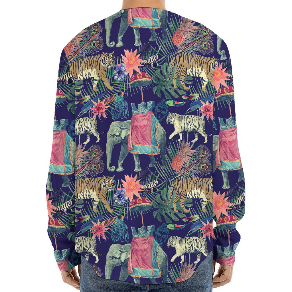 Asian Elephant And Tiger Print Long Sleeve Baseball Jersey