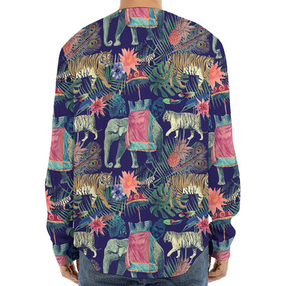 Asian Elephant And Tiger Print Long Sleeve Baseball Jersey