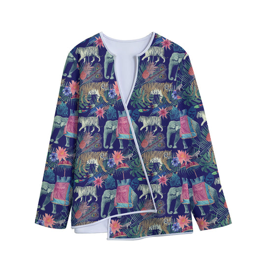 Asian Elephant And Tiger Print Long Sleeve Short Coat