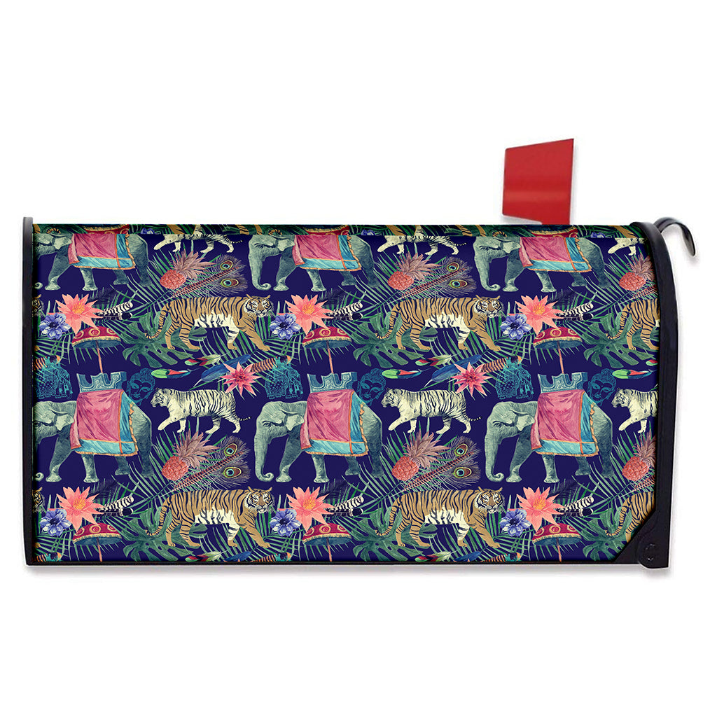Asian Elephant And Tiger Print Mailbox Cover