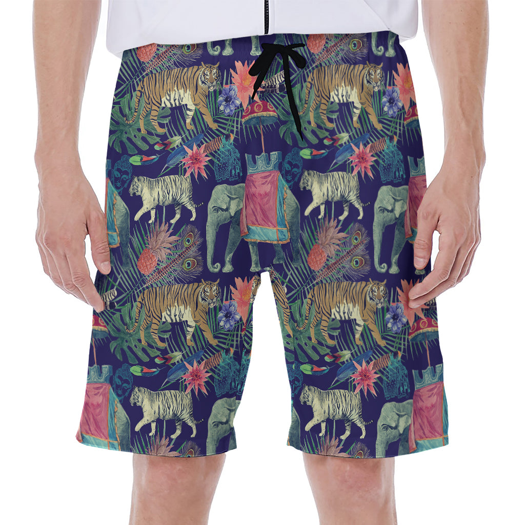 Asian Elephant And Tiger Print Men's Beach Shorts