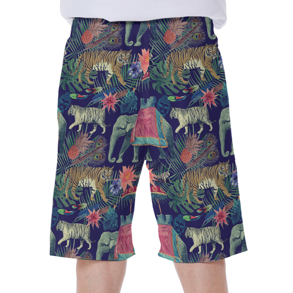 Asian Elephant And Tiger Print Men's Beach Shorts