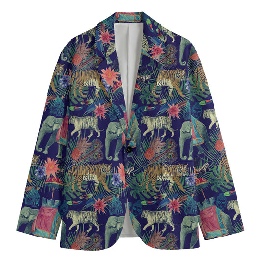 Asian Elephant And Tiger Print Men's Blazer