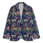 Asian Elephant And Tiger Print Men's Blazer