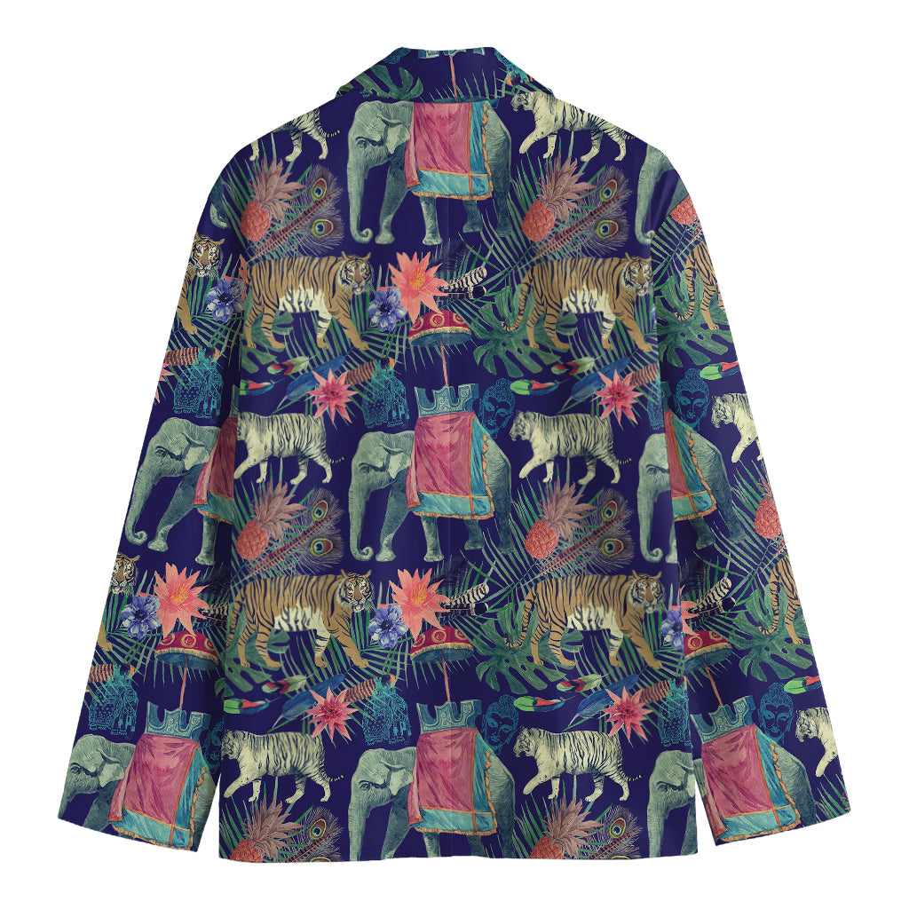 Asian Elephant And Tiger Print Men's Blazer
