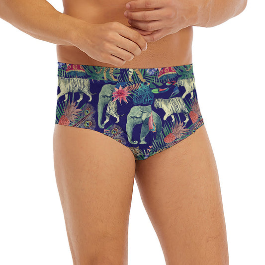 Asian Elephant And Tiger Print Men's Briefs