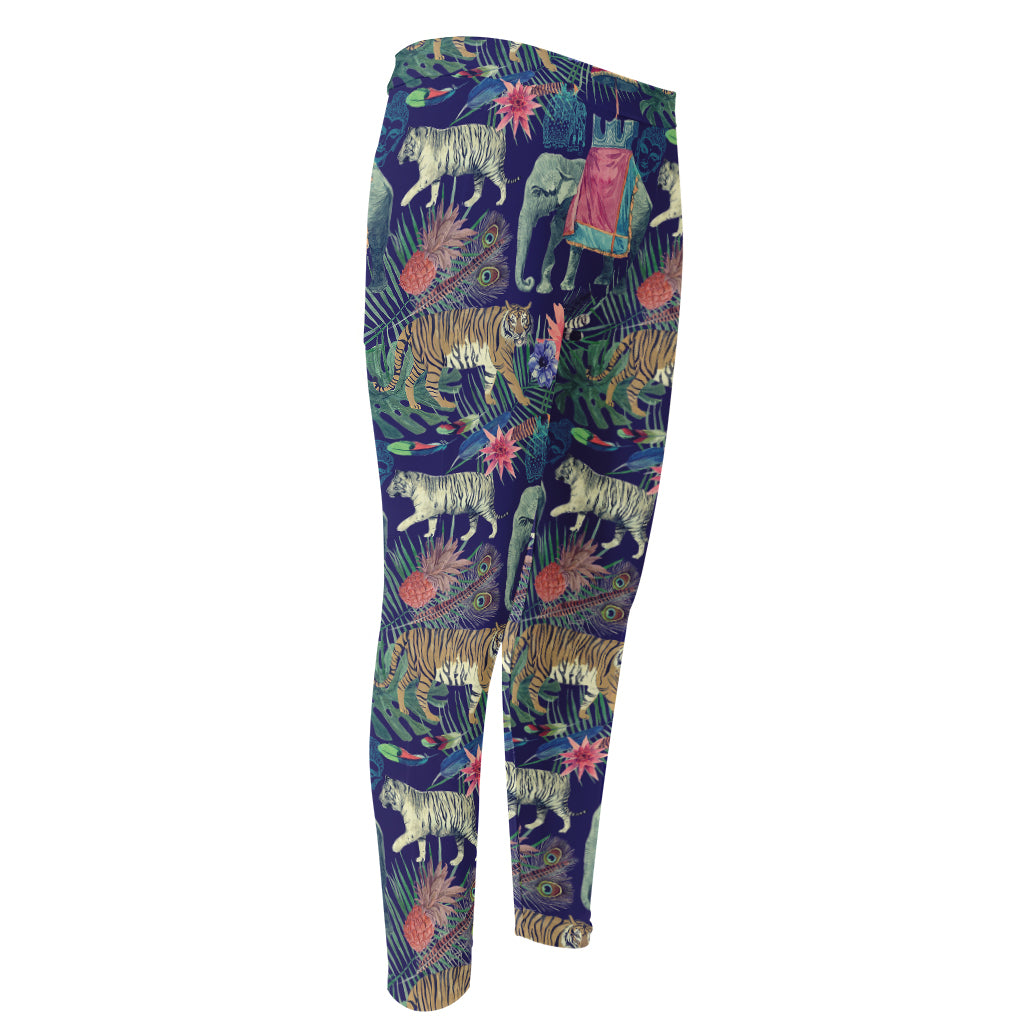 Asian Elephant And Tiger Print Men's Compression Pants