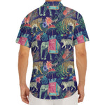 Asian Elephant And Tiger Print Men's Deep V-Neck Shirt