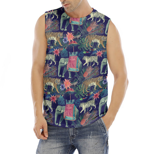 Asian Elephant And Tiger Print Men's Fitness Tank Top