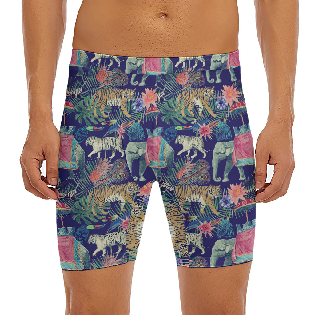 Asian Elephant And Tiger Print Men's Long Boxer Briefs