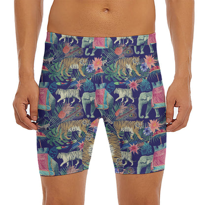 Asian Elephant And Tiger Print Men's Long Boxer Briefs